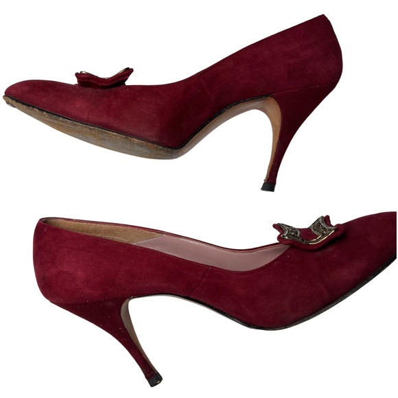 Martina Wine Red Pumps Women's 7S Slim‎ Narrow Classic Leather Heels Vintage - Picture 3 of 15